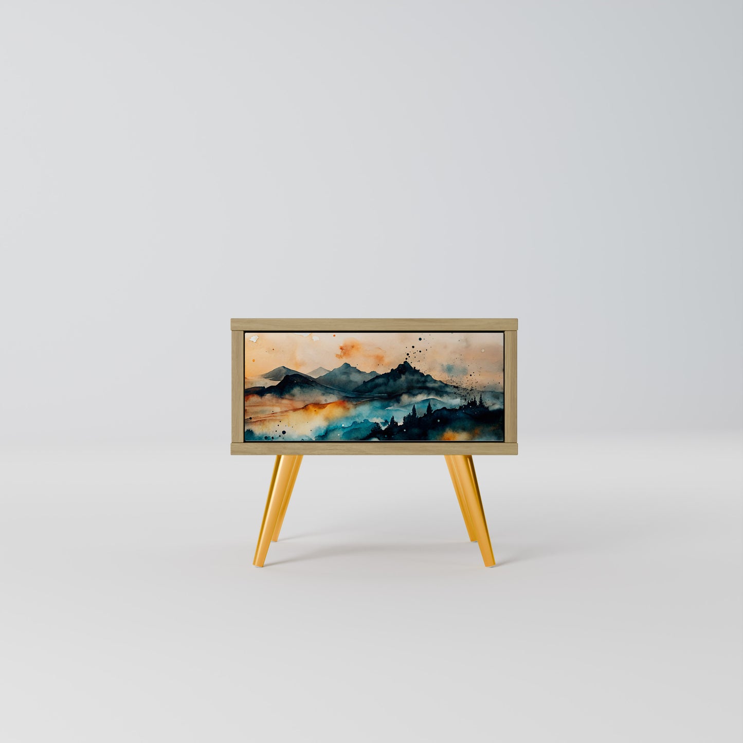 OMINOUS MOUNTAINS Nightstand in Oak Effect