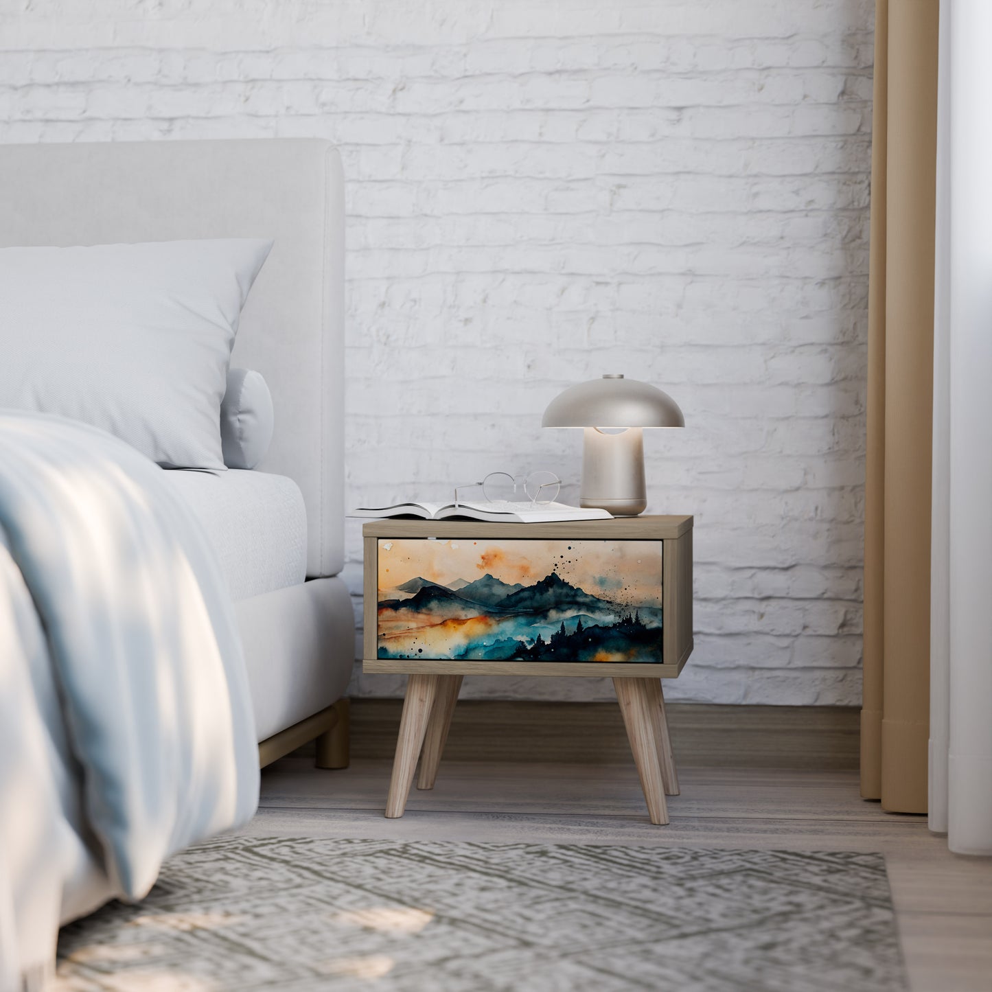 OMINOUS MOUNTAINS Nightstand in Oak Effect