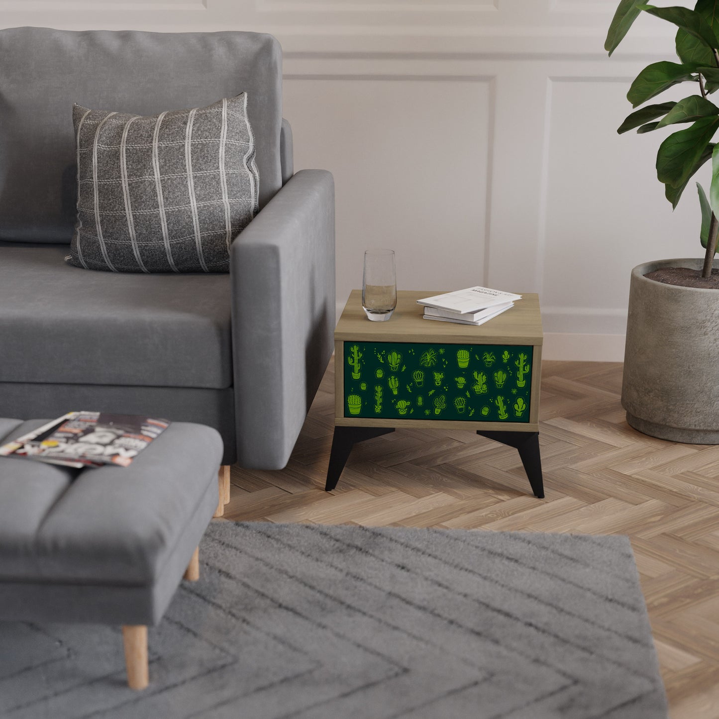 DESERT GREEN Nightstand in Oak Effect