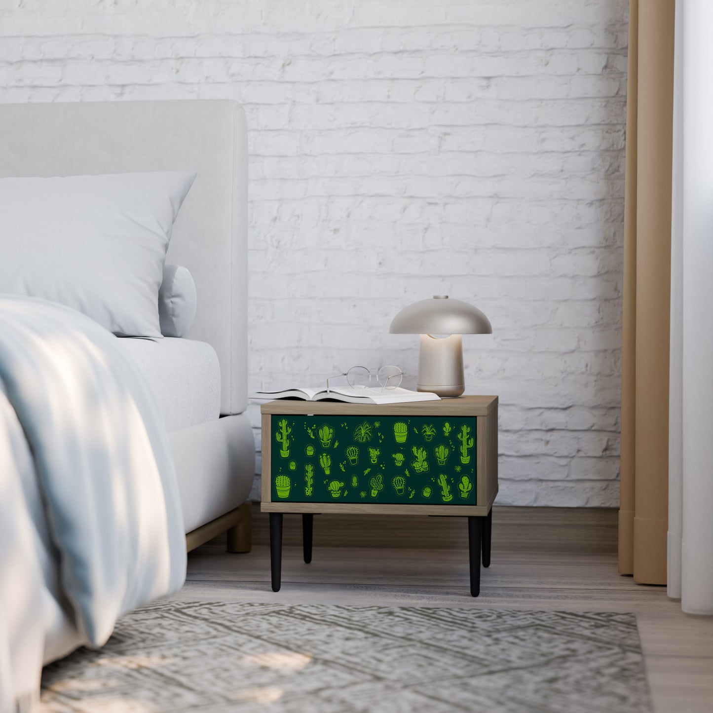DESERT GREEN Nightstand in Oak Effect