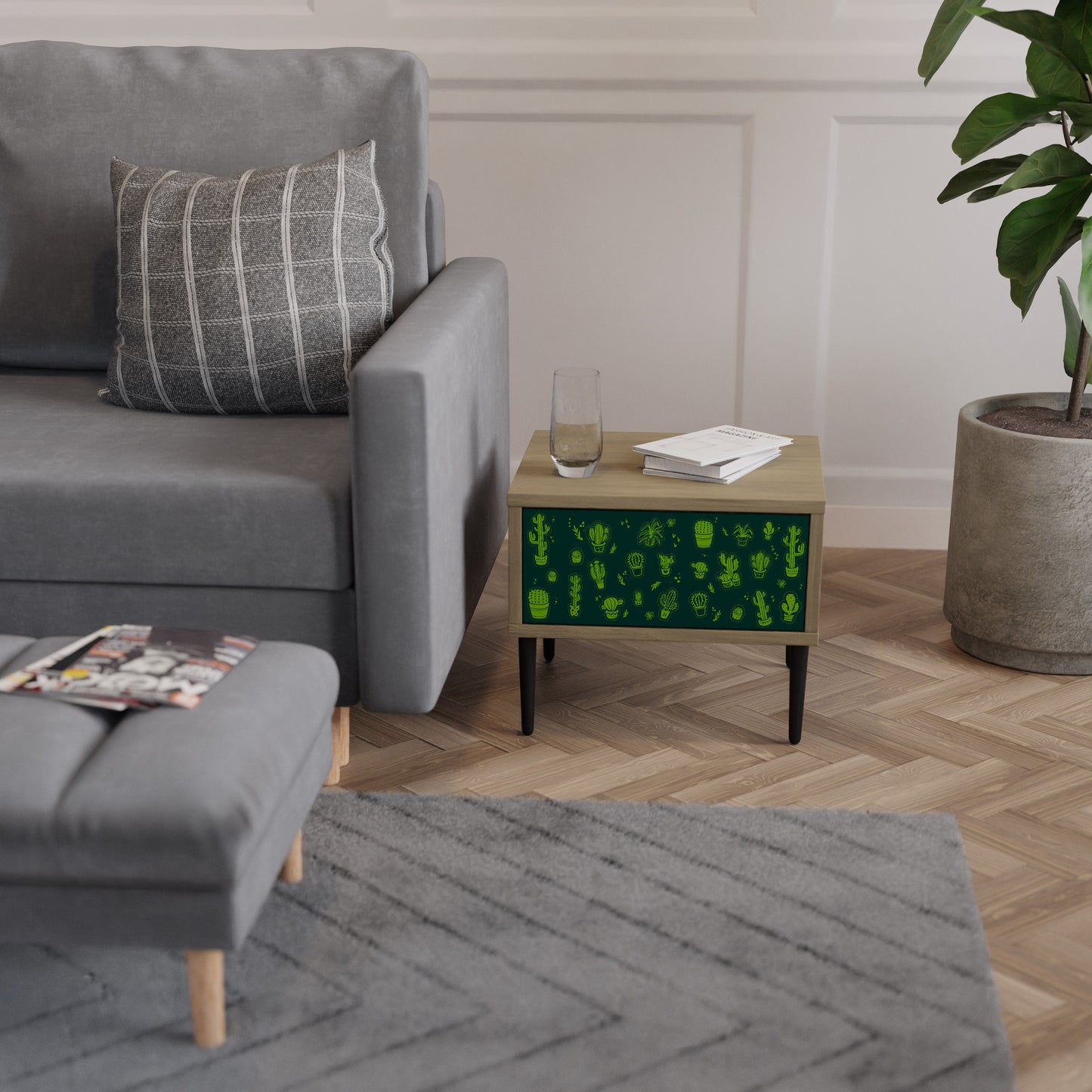 DESERT GREEN Nightstand in Oak Effect