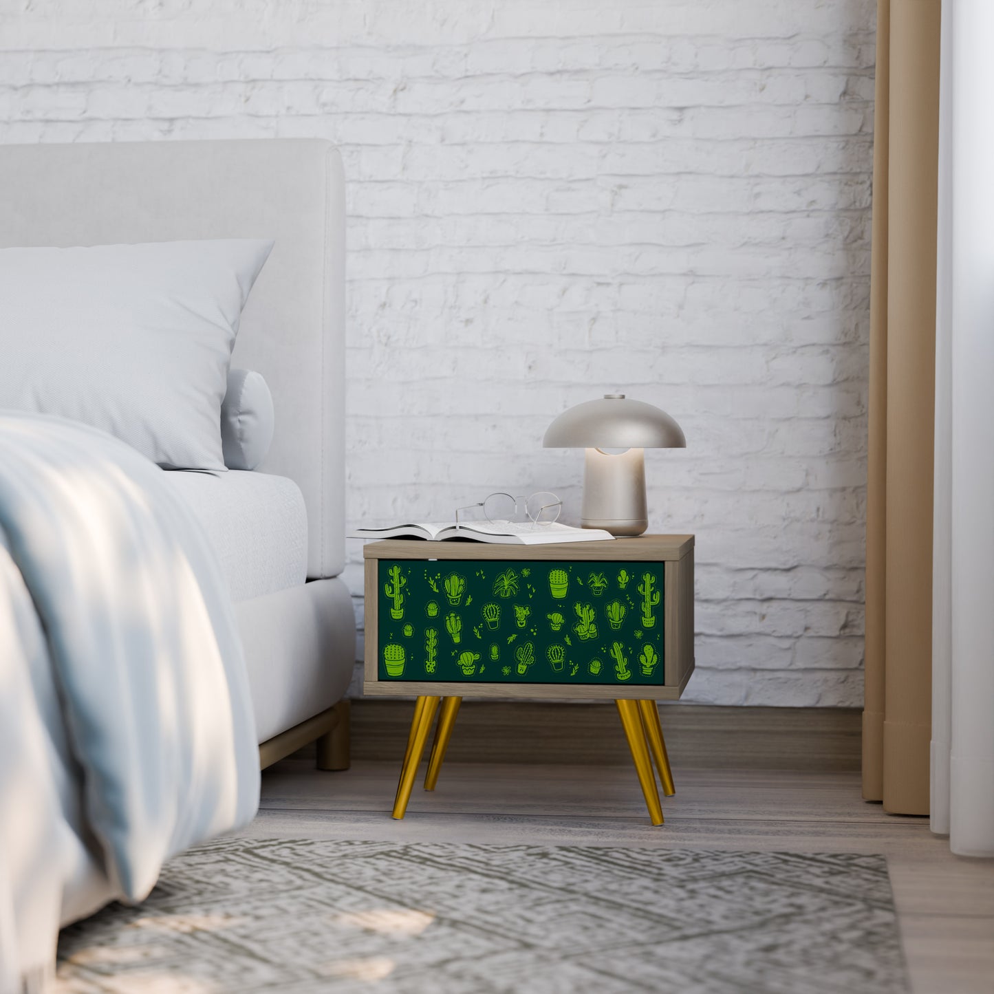 DESERT GREEN Nightstand in Oak Effect
