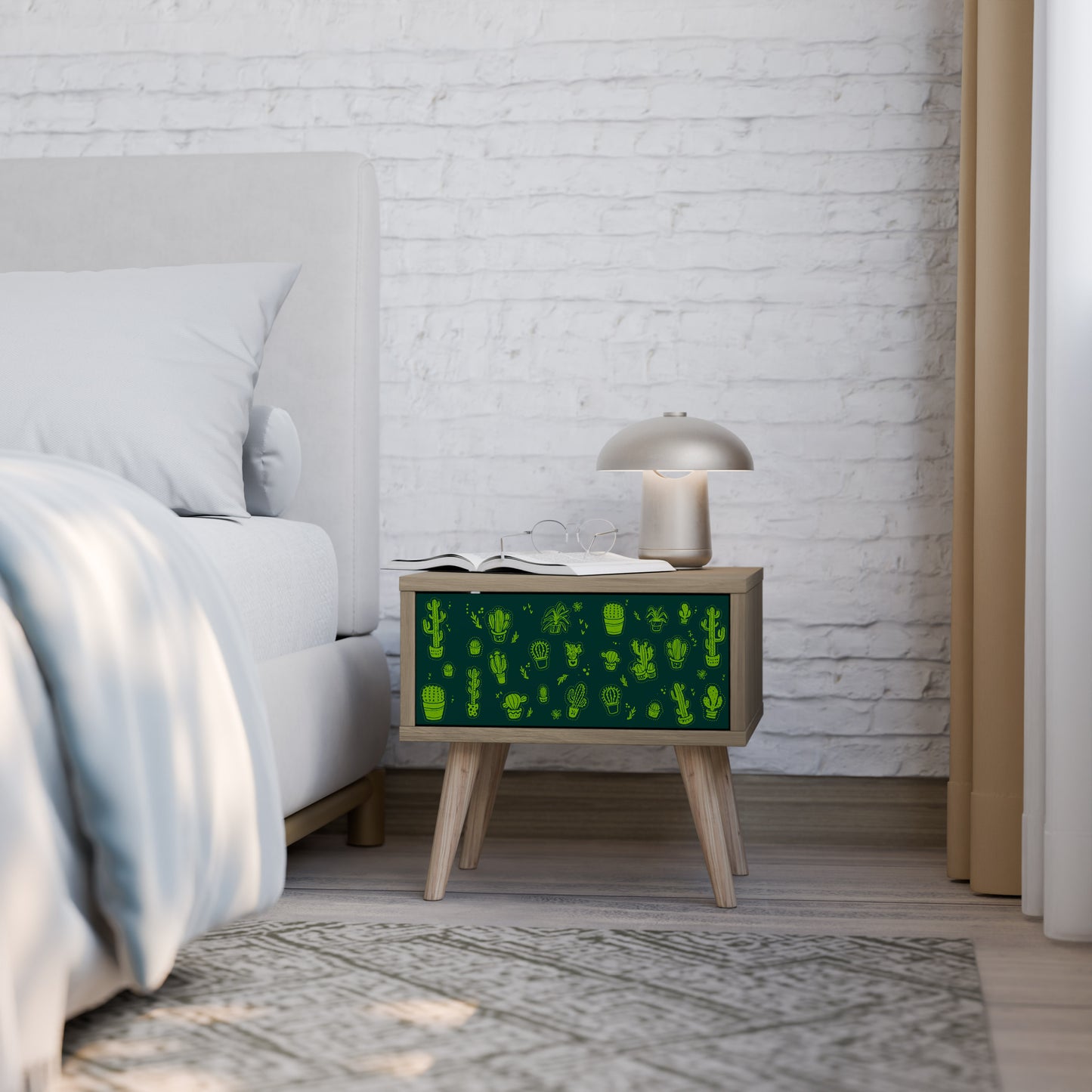 DESERT GREEN Nightstand in Oak Effect