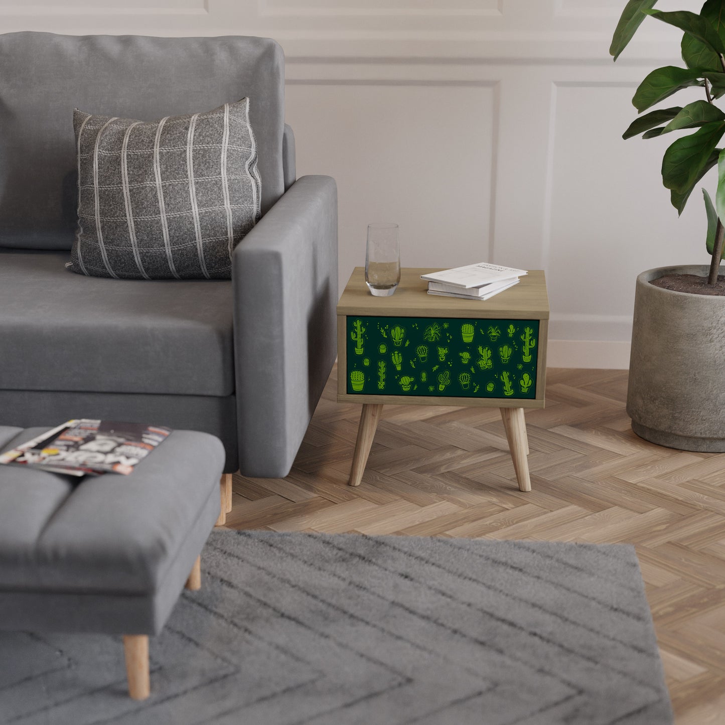 DESERT GREEN Nightstand in Oak Effect