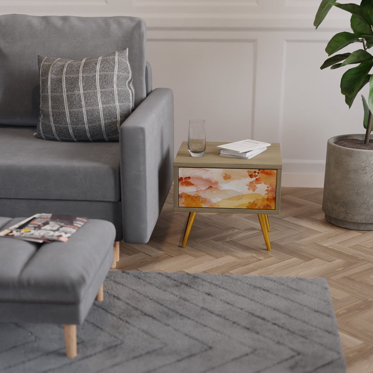 SPÅR AV HÖST Nattduksbord i Oak Effect