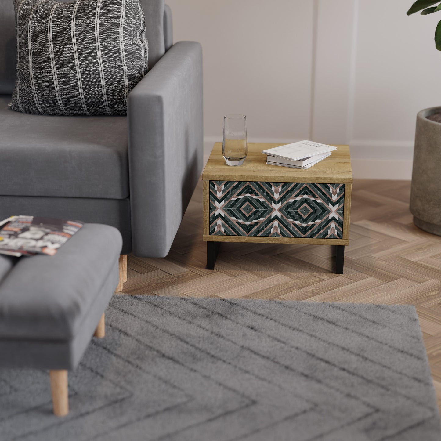 DIMENSION DELIGHTS Nightstand in Oak Effect