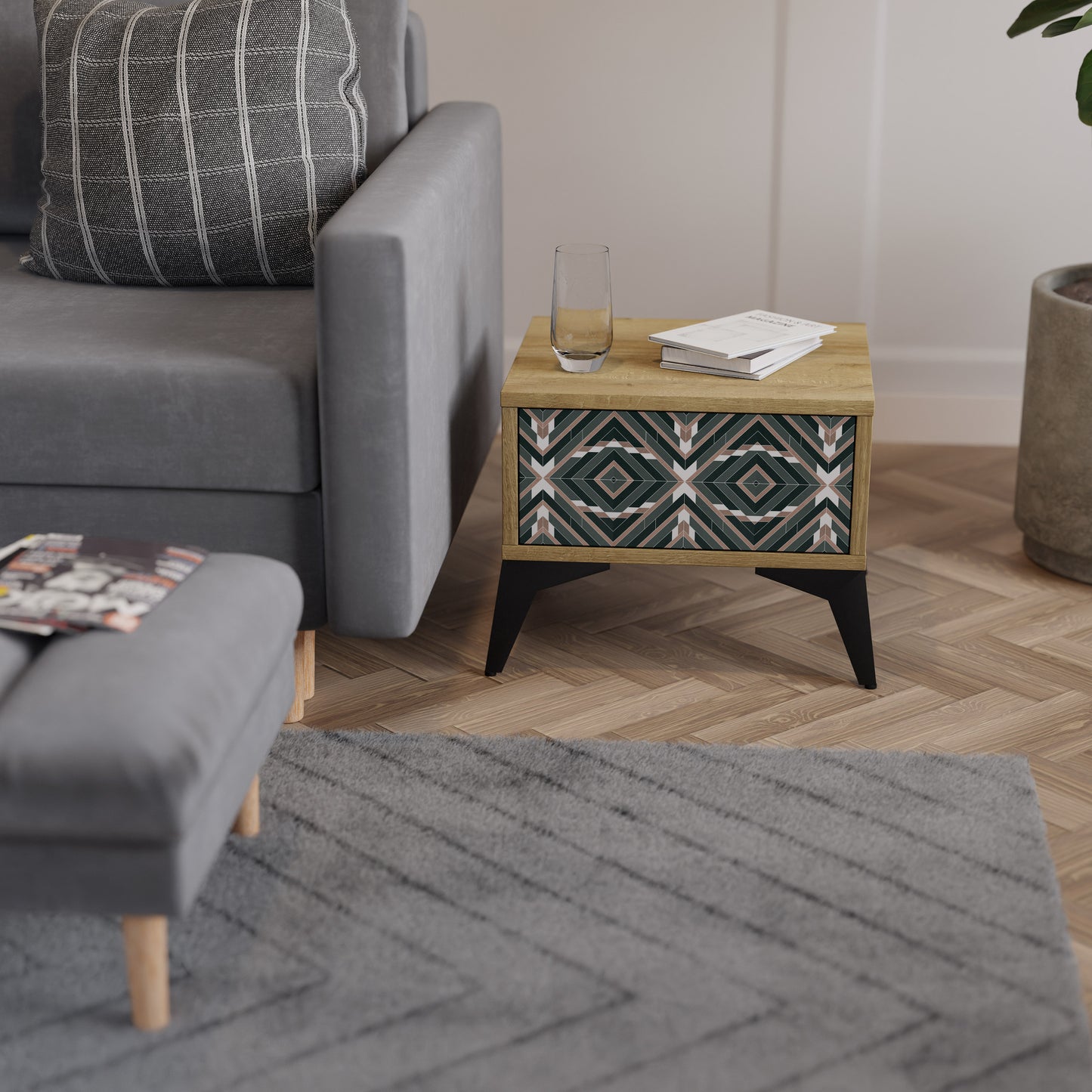 DIMENSION DELIGHTS Nightstand in Oak Effect