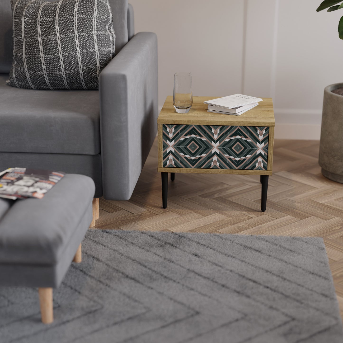 DIMENSION DELIGHTS Nightstand in Oak Effect