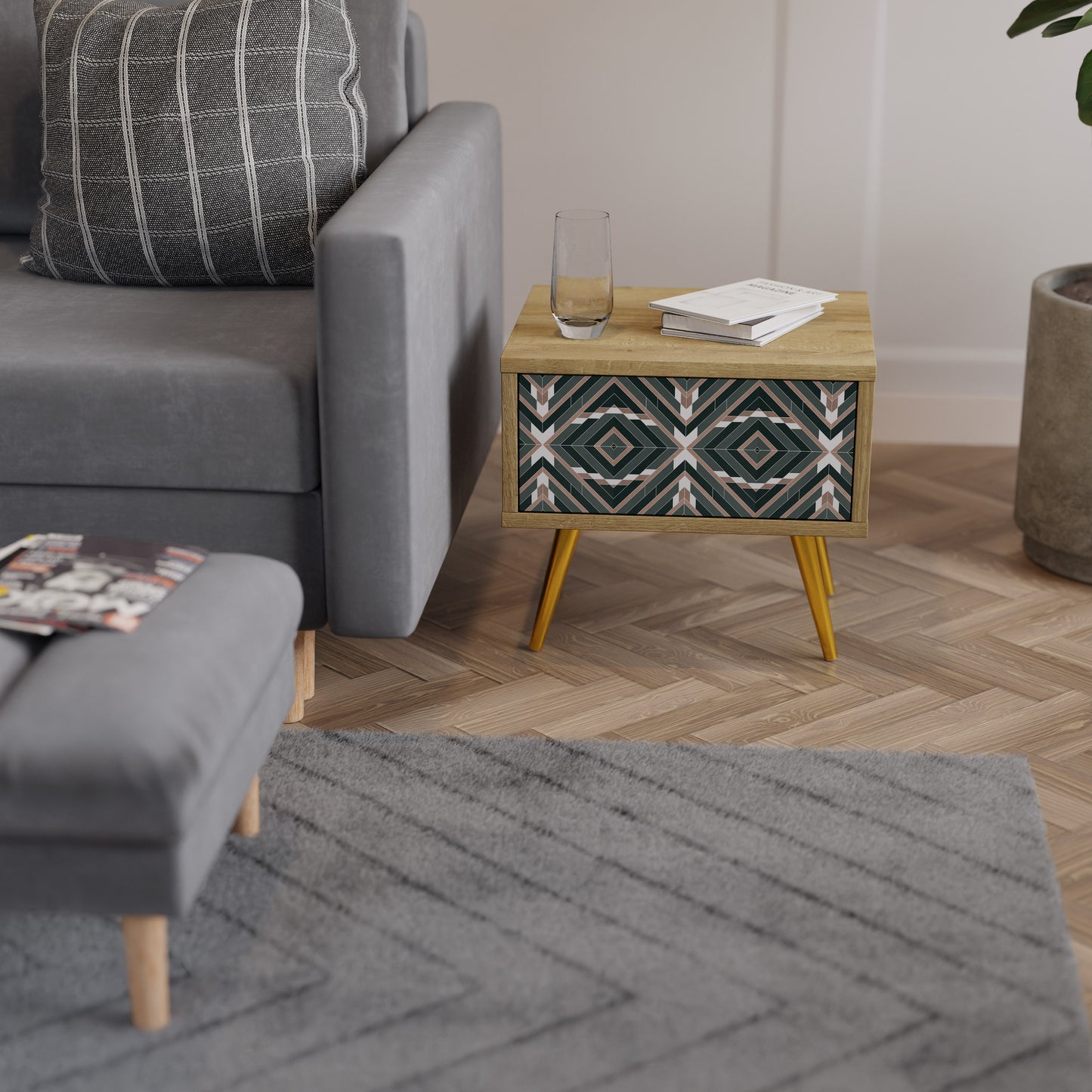 DIMENSION DELIGHTS Nightstand in Oak Effect