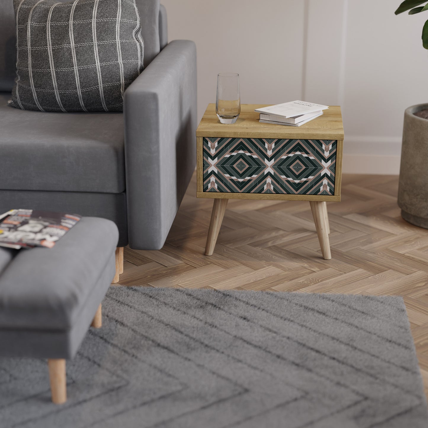 DIMENSION DELIGHTS Nightstand in Oak Effect