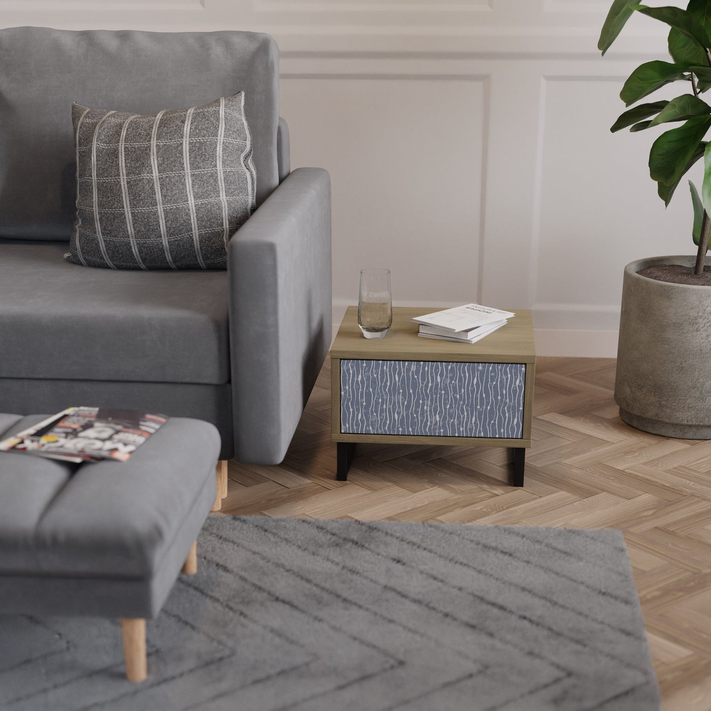 GRAPHITE RAIN Nattduksbord i ekeffekt