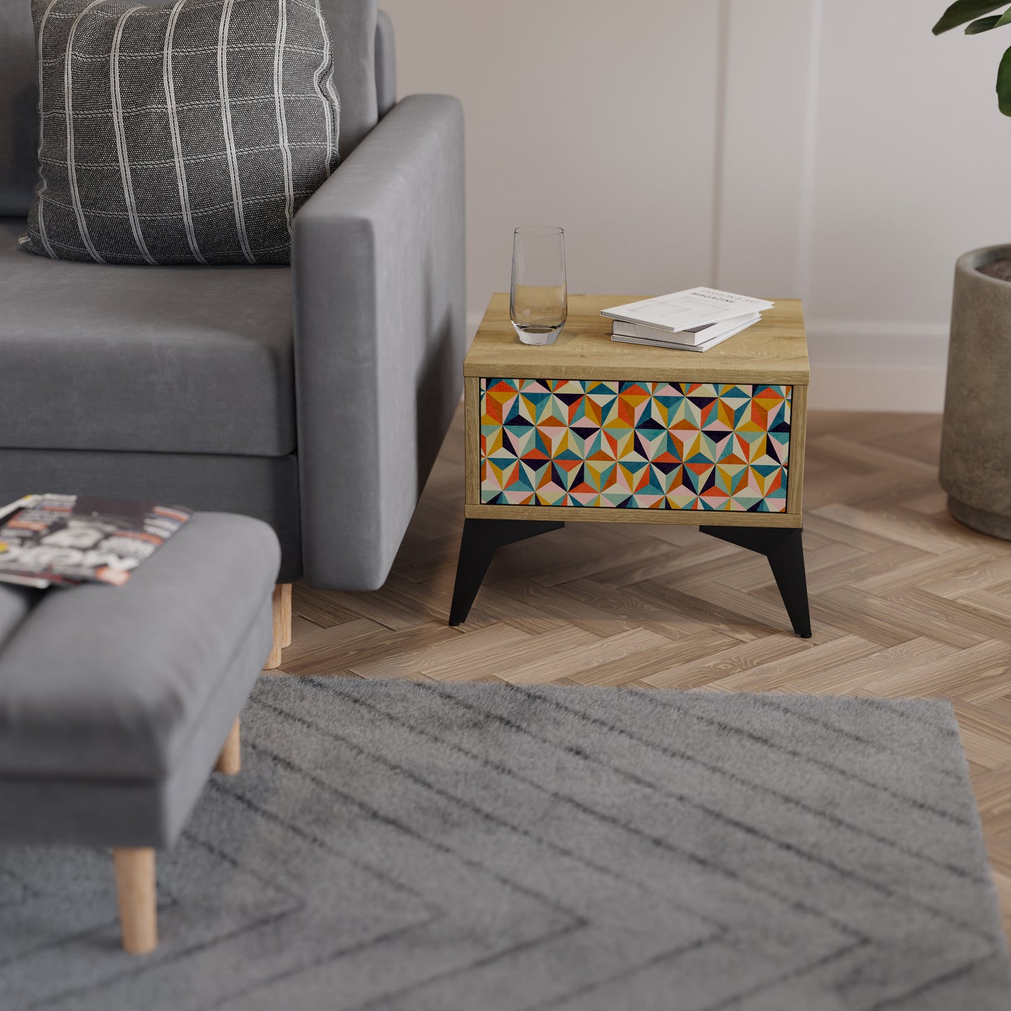 TESSELATE TREASURES Nattduksbord i Oak Effect
