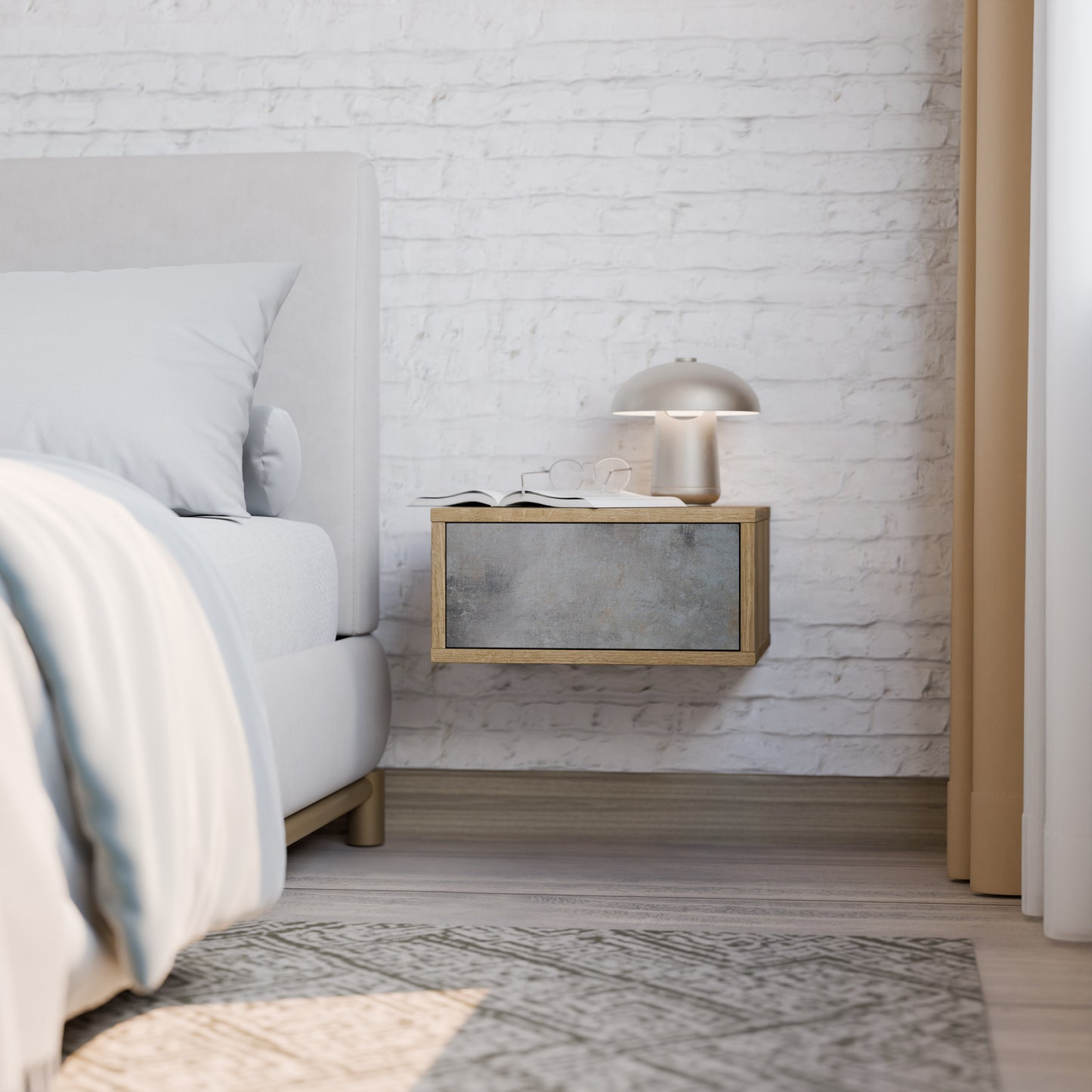 CONCRETE WALL Nightstand in Oak Effect