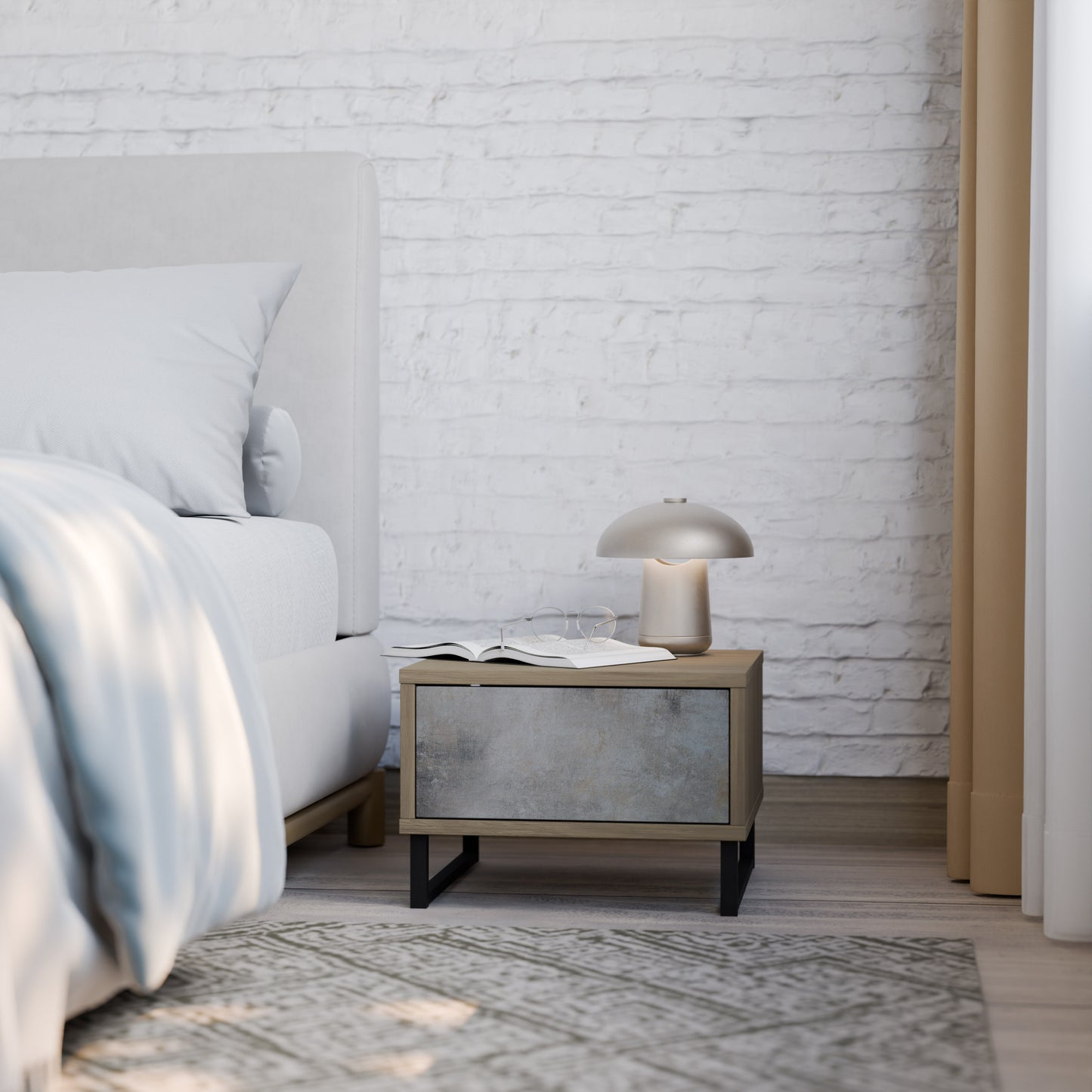 CONCRETE WALL Nightstand in Oak Effect