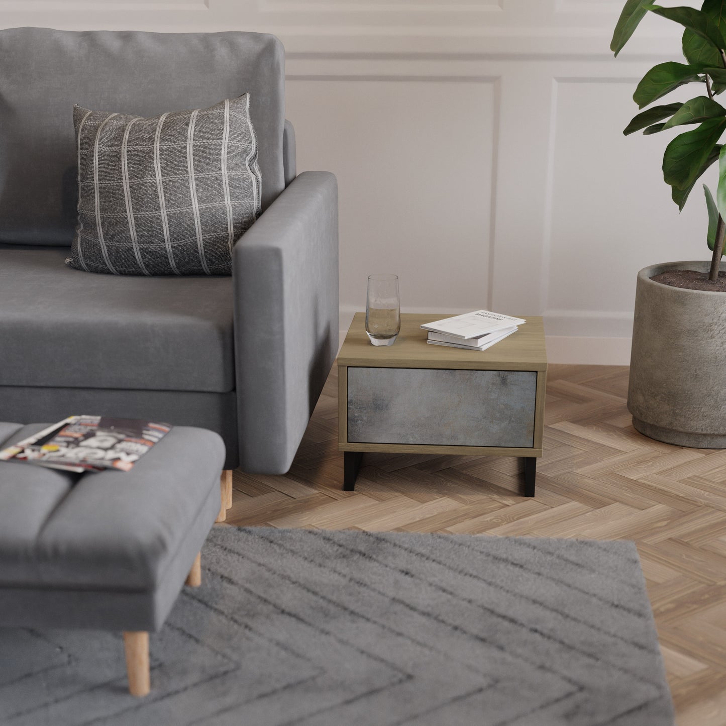 CONCRETE WALL Nightstand in Oak Effect