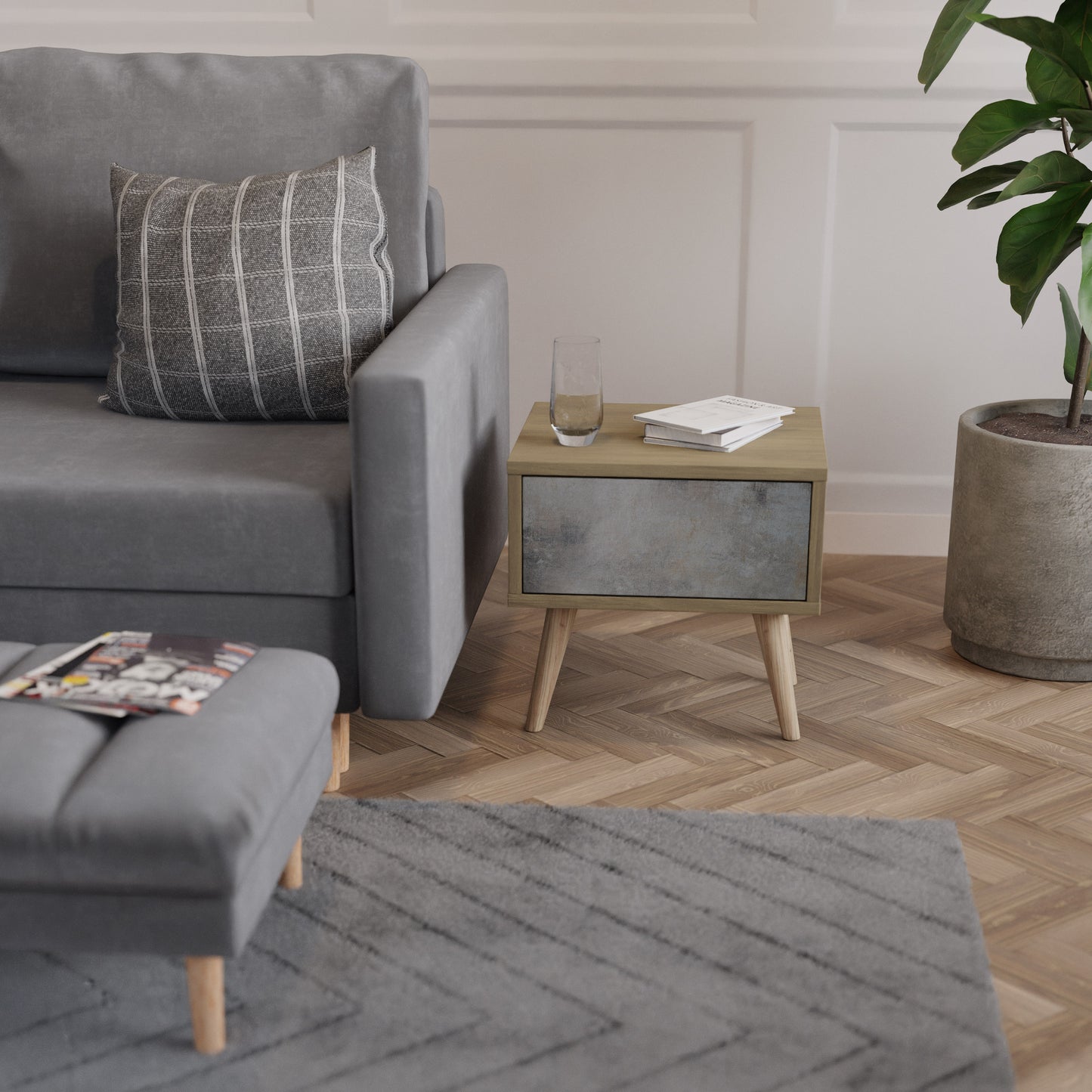 CONCRETE WALL Nightstand in Oak Effect