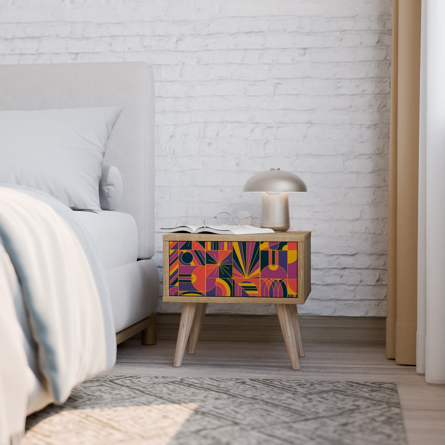 ELECTRIC PATTERNS Nightstand in Oak Effect