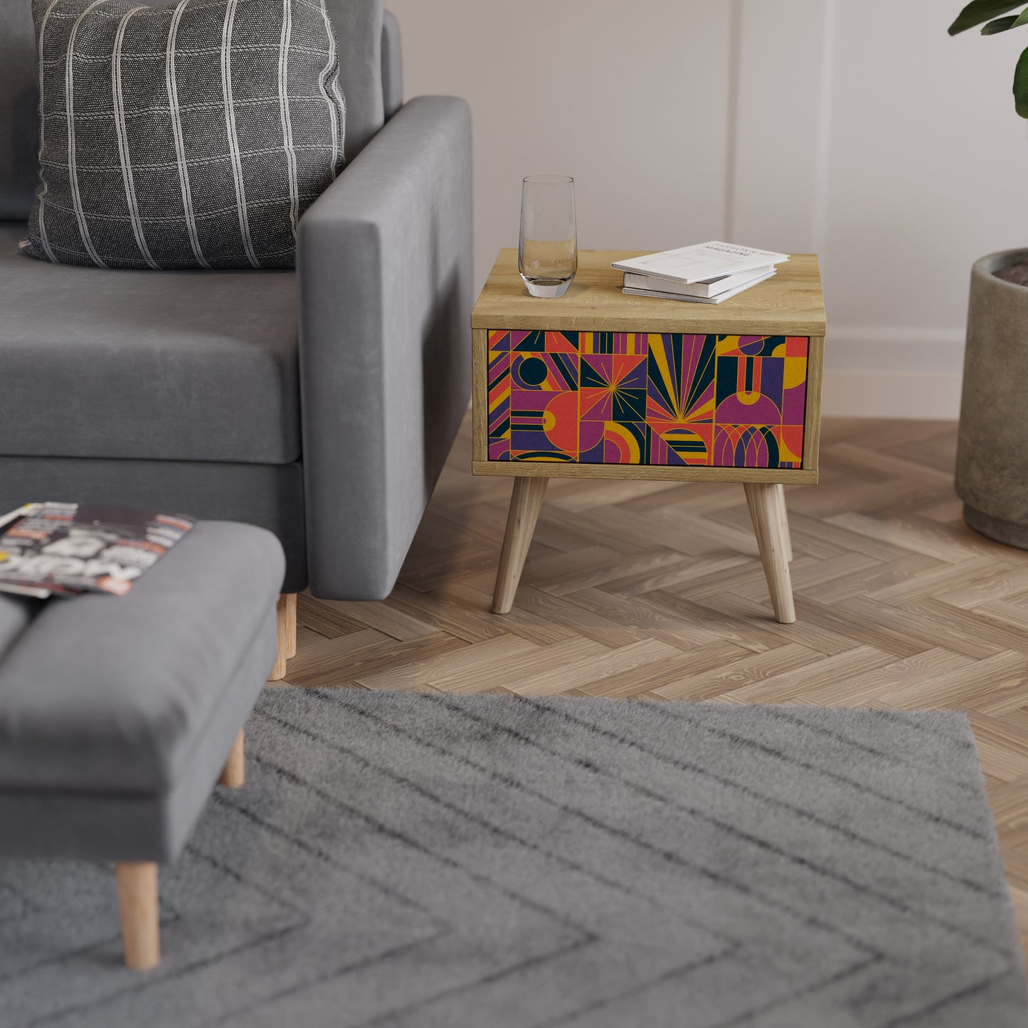ELECTRIC PATTERNS Nightstand in Oak Effect
