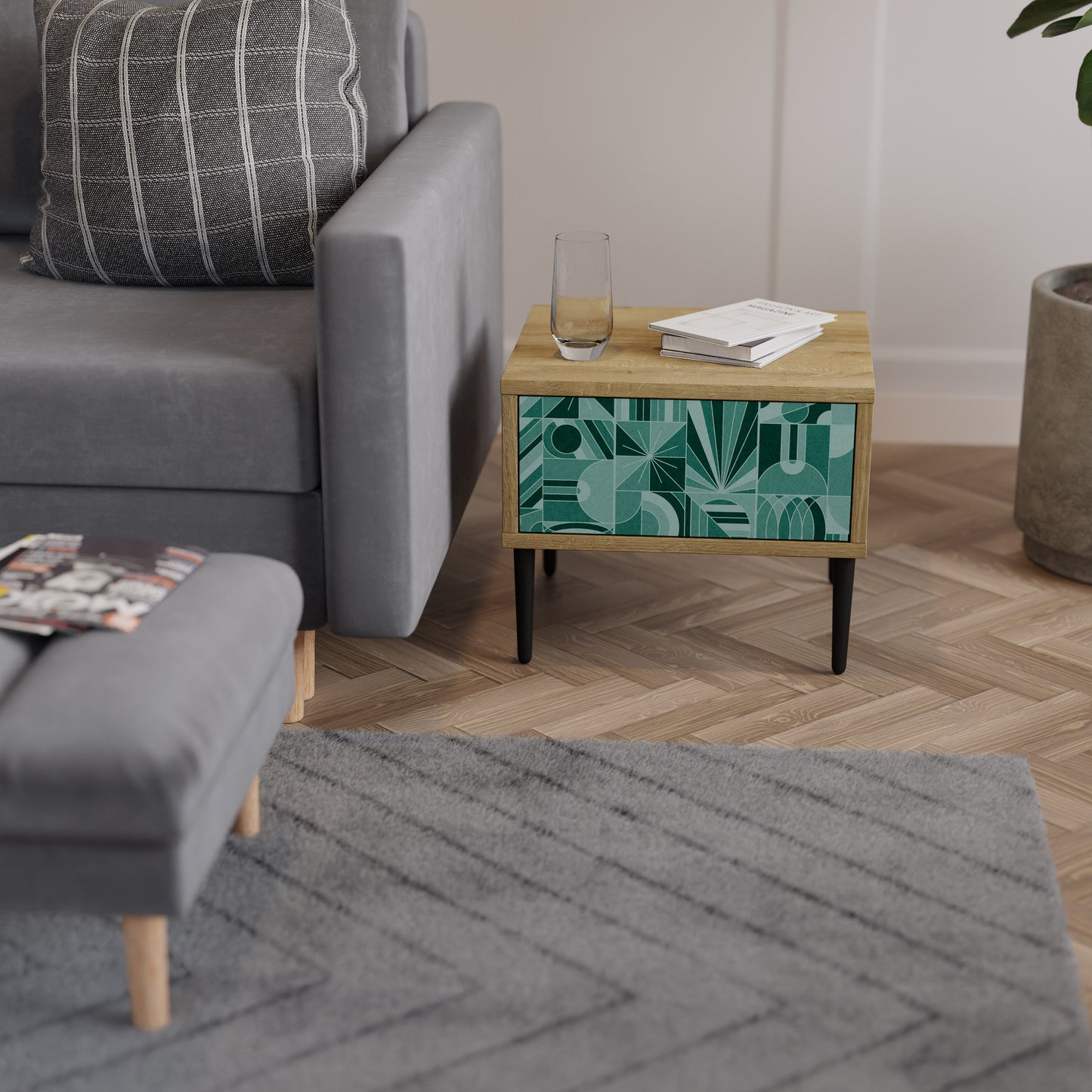 HARMONIC GRID Nightstand in Oak Effect