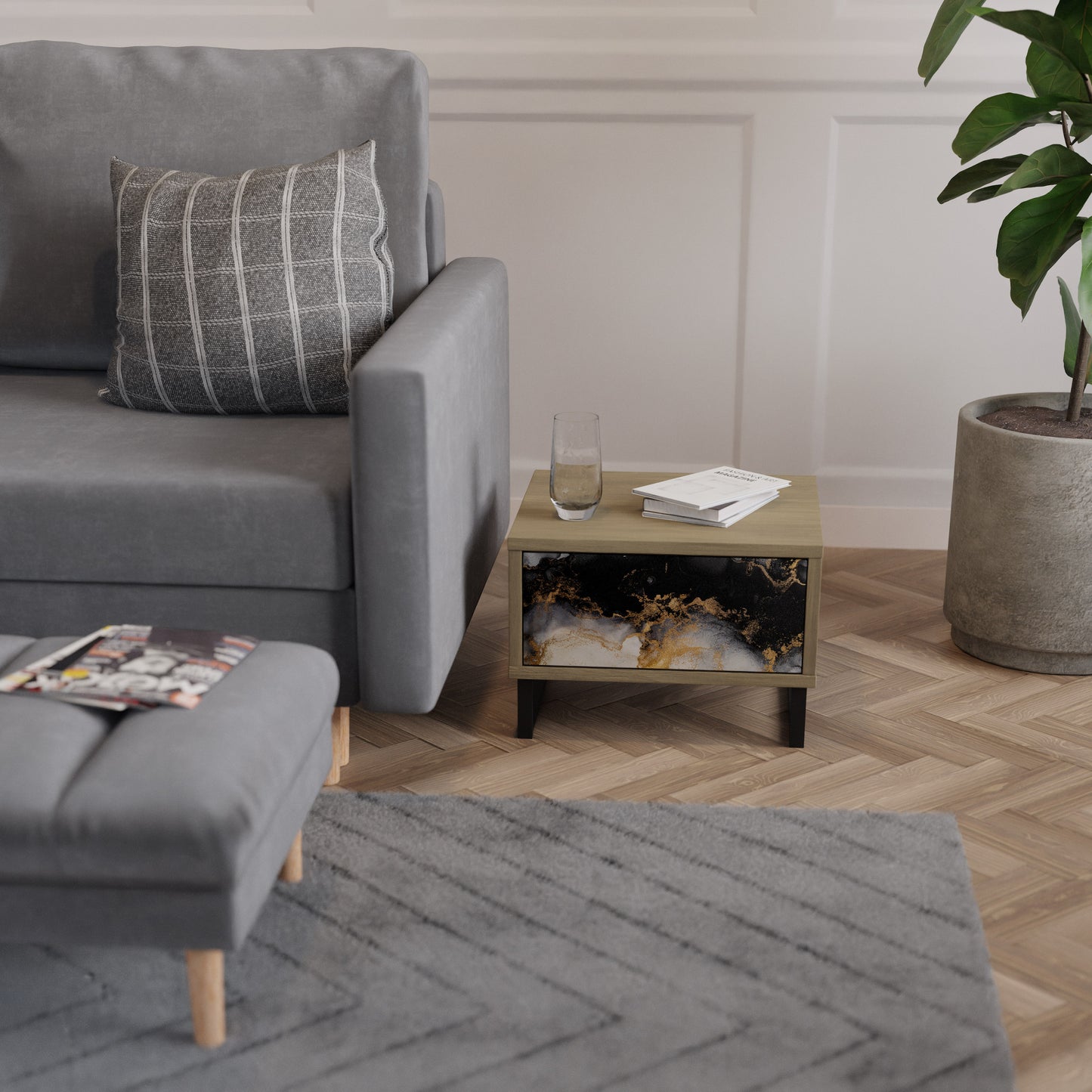 MARBLE OF MORGEN Nattduksbord i Oak Effect