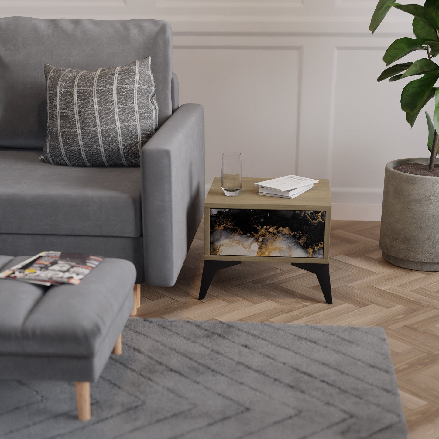 MARBLE OF MORGEN Nattduksbord i Oak Effect