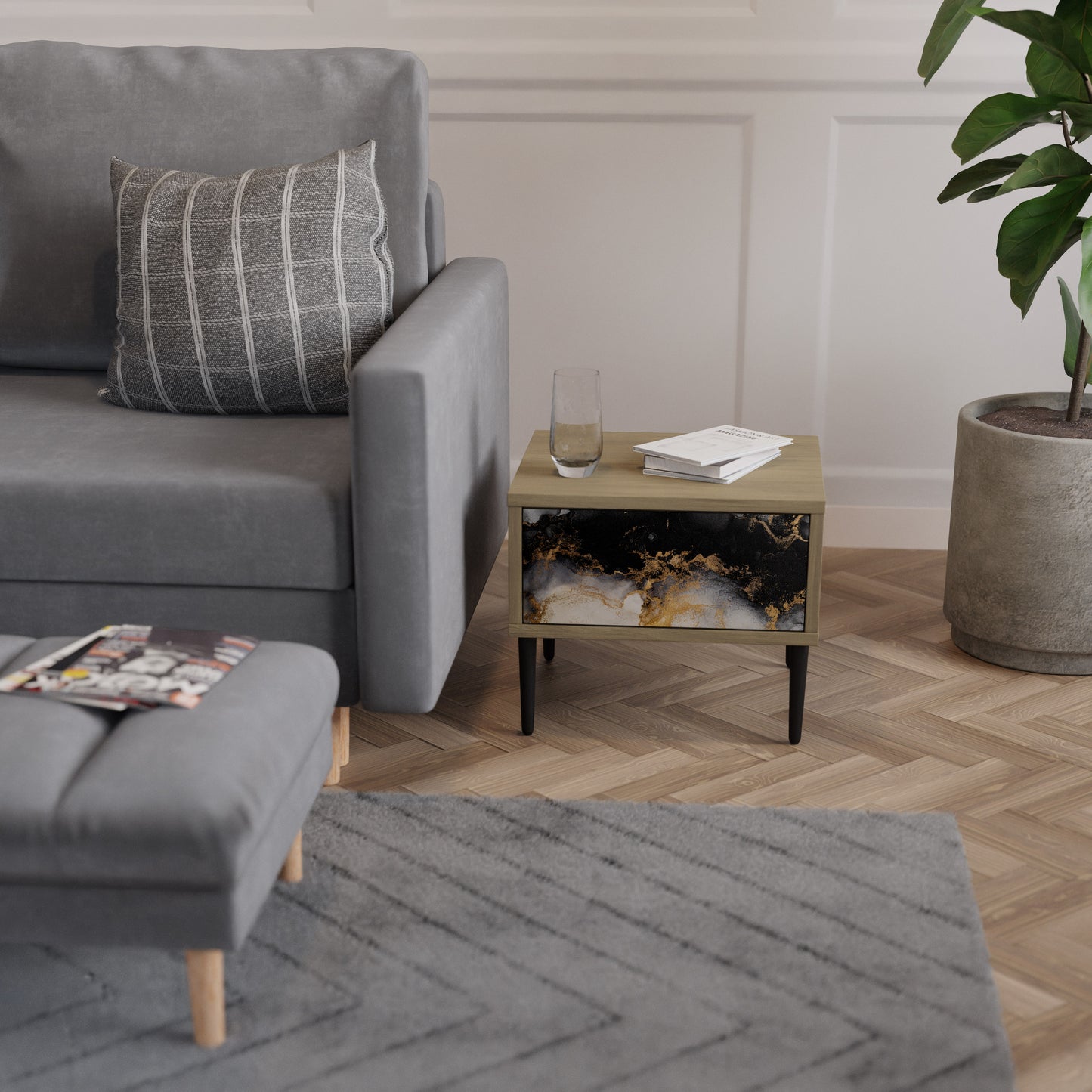 MARBLE OF MORGEN Nattduksbord i Oak Effect