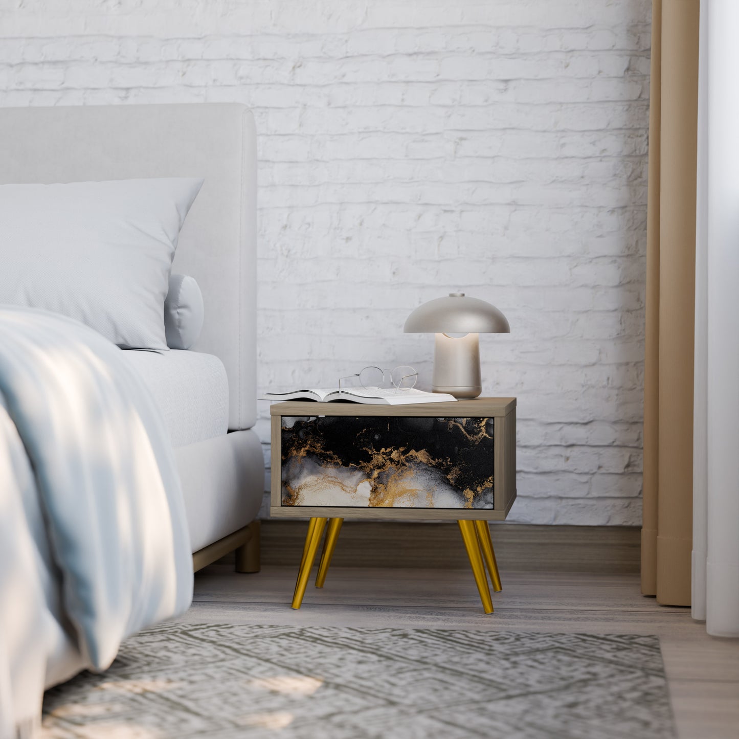 MARBLE OF MORGEN Nattduksbord i Oak Effect