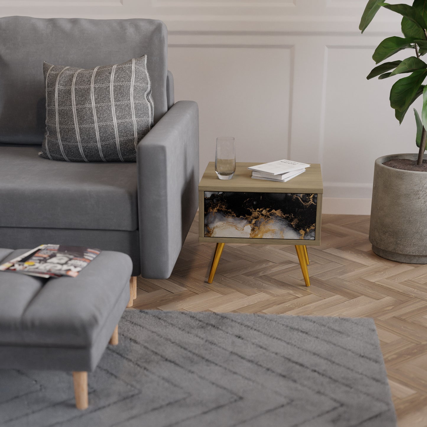 MARBLE OF MORGEN Nattduksbord i Oak Effect
