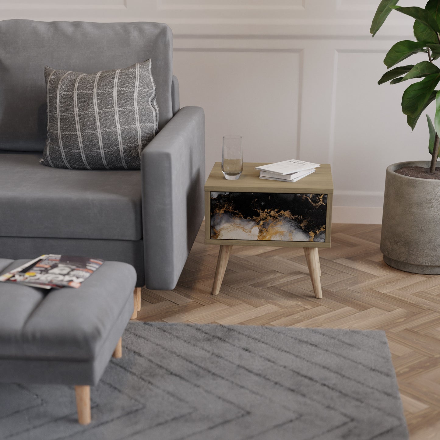 MARBLE OF MORGEN Nattduksbord i Oak Effect