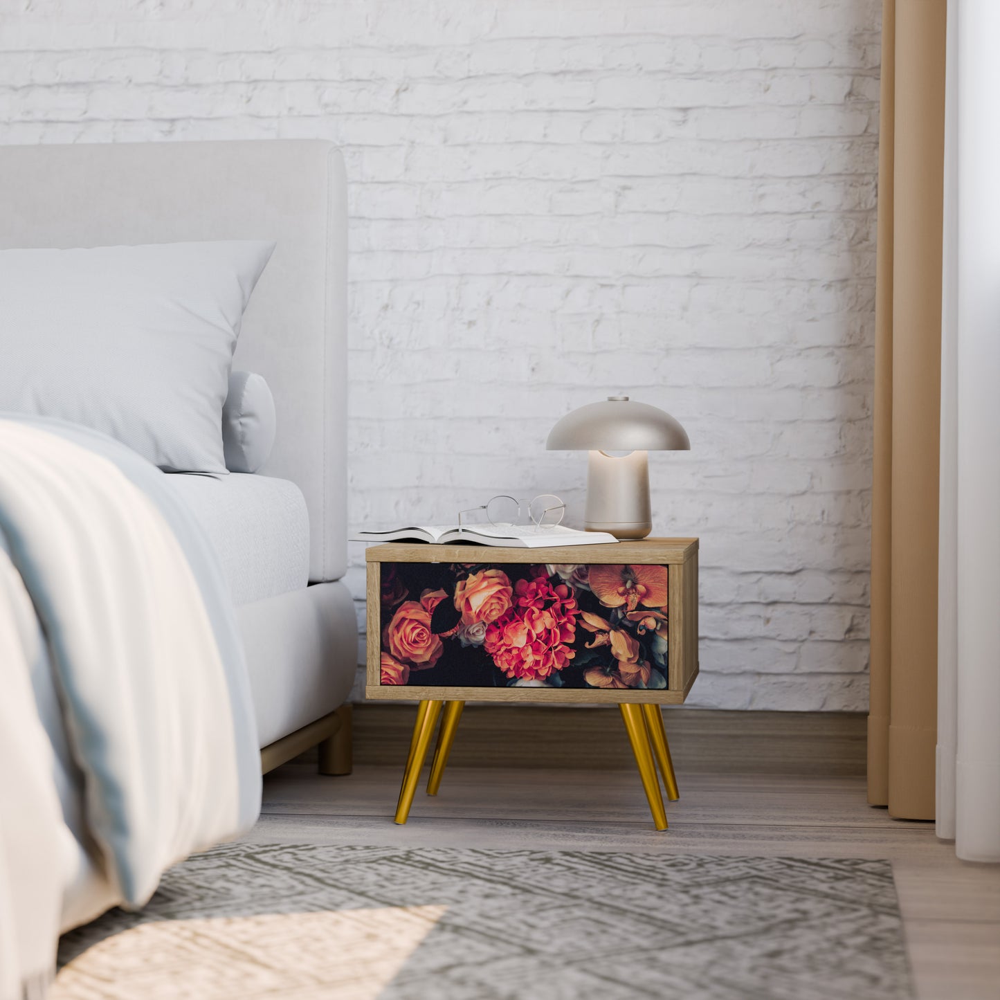 NEVERENDING BLOOM Nightstand in Oak Effect