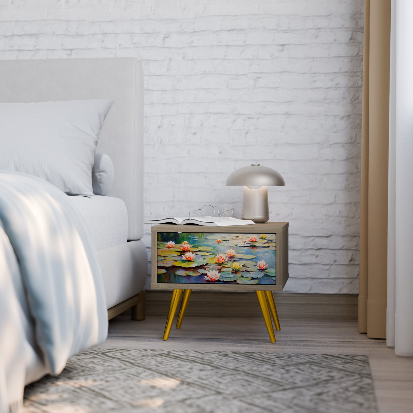 BLOOMING WATERS Nightstand in Oak Effect