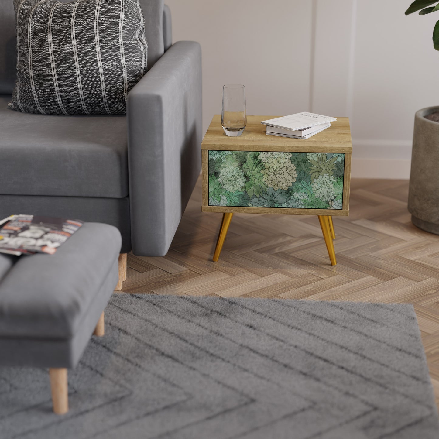 SUCCULENT CLUSTER Nightstand in Oak Effect