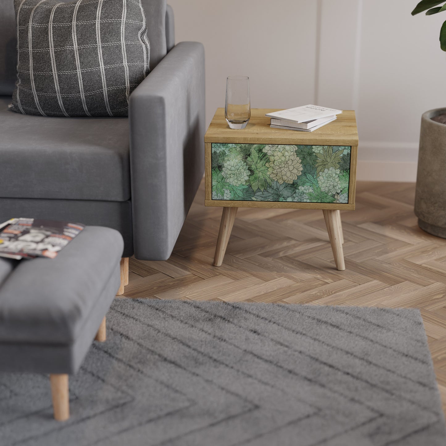 SUCCULENT CLUSTER Nightstand in Oak Effect