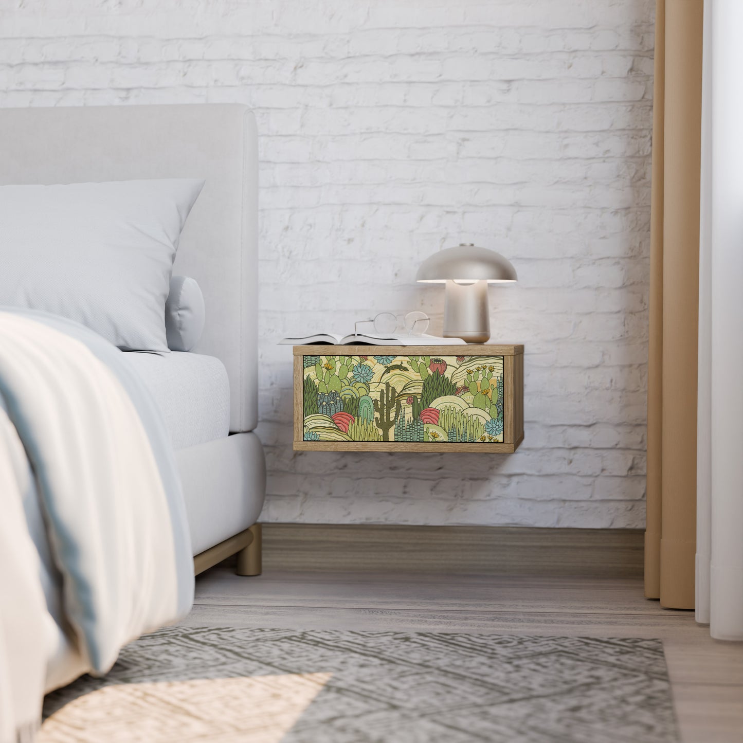 SUCCULENTS KALEIDOSCOPE Nightstand in Oak Effect