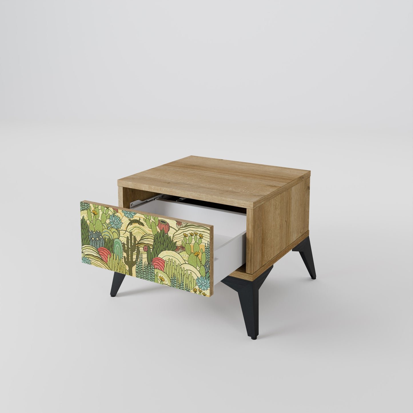 SUCCULENTS KALEIDOSCOPE Nightstand in Oak Effect