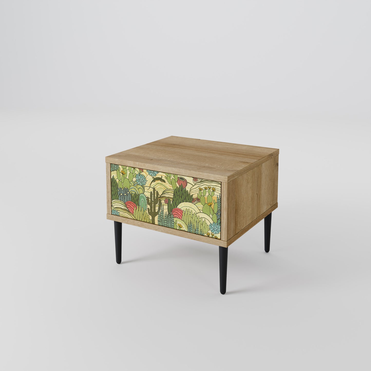 SUCCULENTS KALEIDOSCOPE Nightstand in Oak Effect