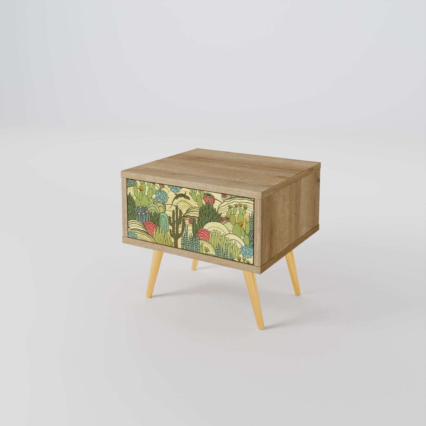 SUCCULENTS KALEIDOSCOPE Nightstand in Oak Effect