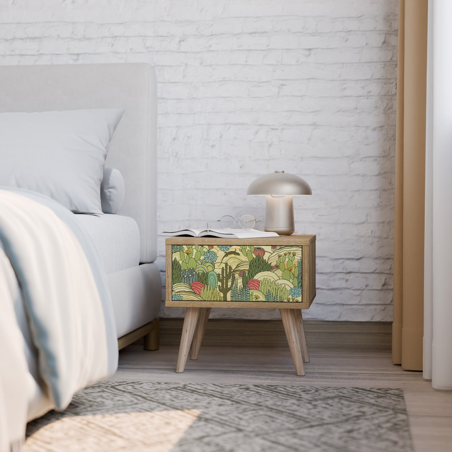 SUCCULENTS KALEIDOSCOPE Nightstand in Oak Effect