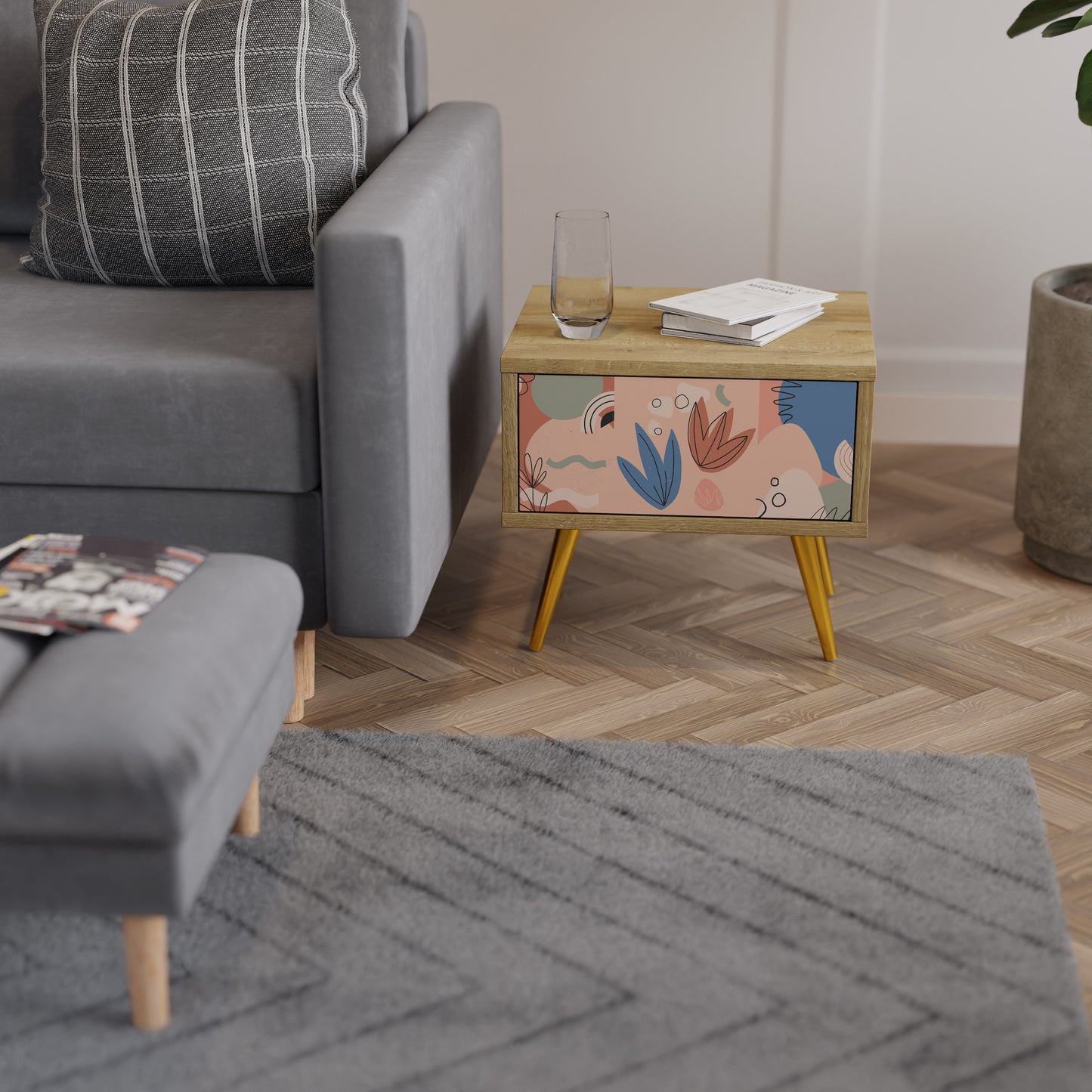PASTEL DESTINY Nightstand in Oak Effect