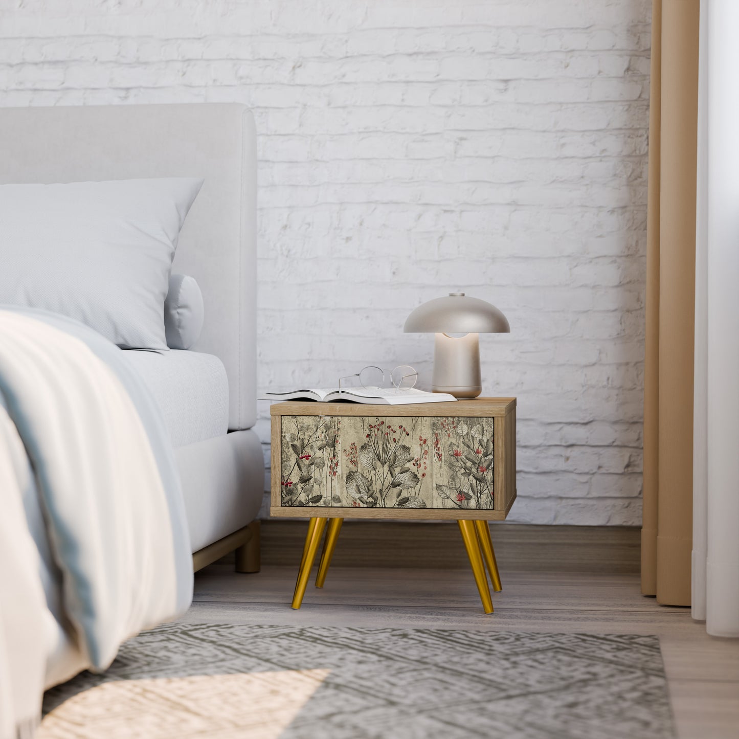 HERBAL GRACE Nightstand in Oak Effect