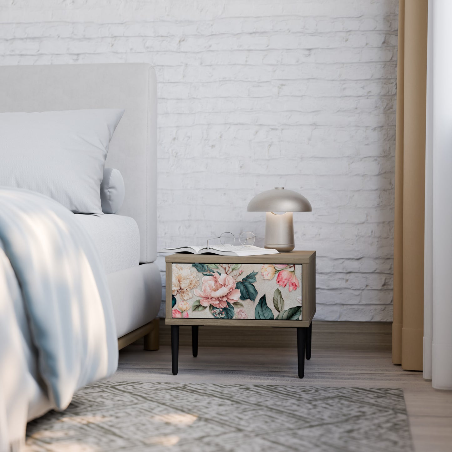 FLORAL GRACE Nattduksbord i ekeffekt