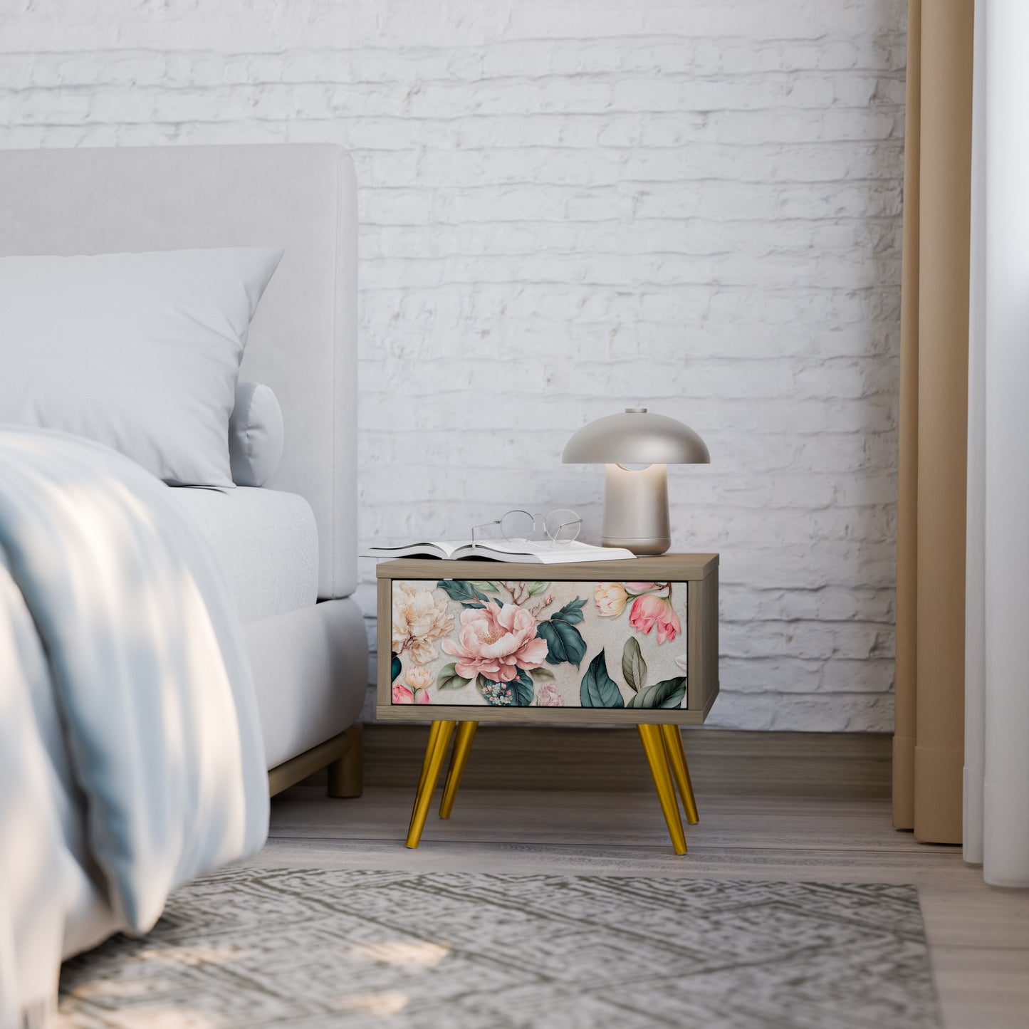 FLORAL GRACE Nattduksbord i ekeffekt