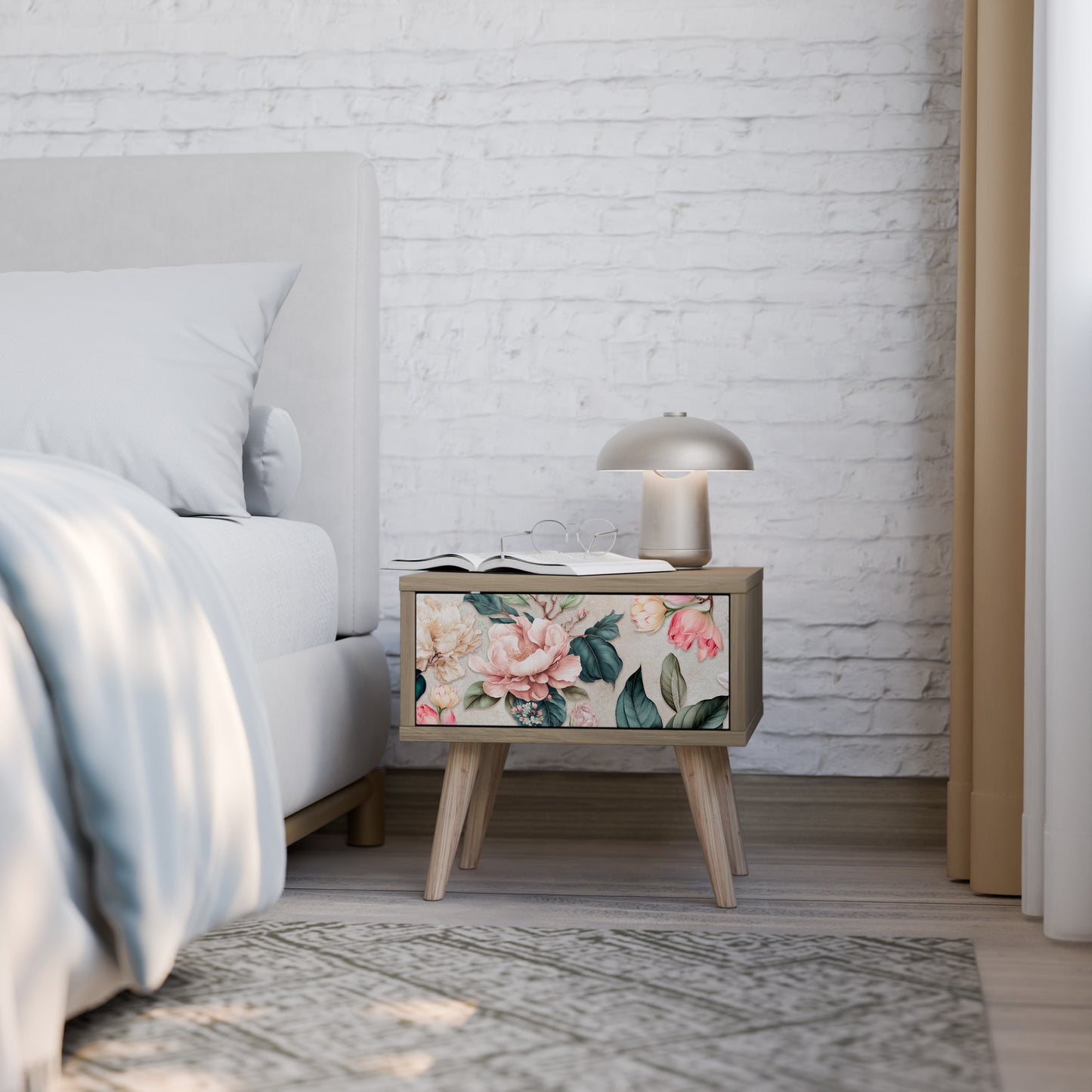 FLORAL GRACE Nattduksbord i ekeffekt