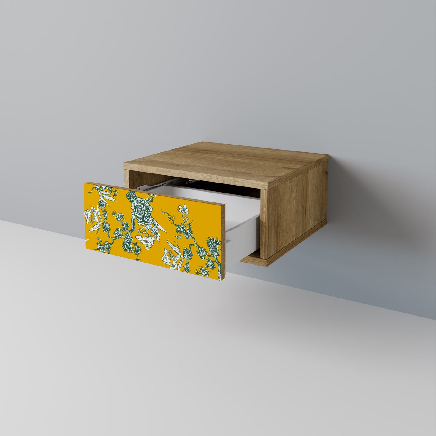 YELLOW CHINOISERIE Nightstand in Oak Effect