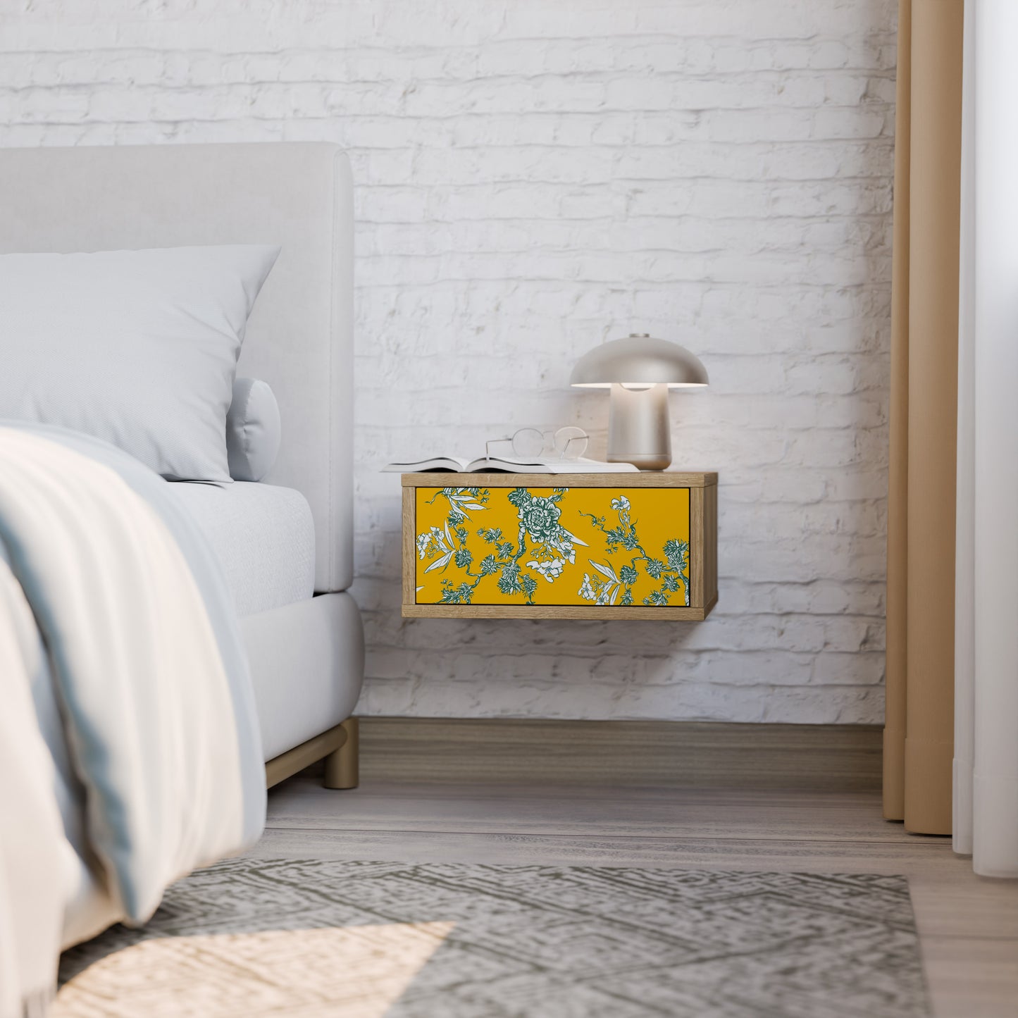 YELLOW CHINOISERIE Nightstand in Oak Effect