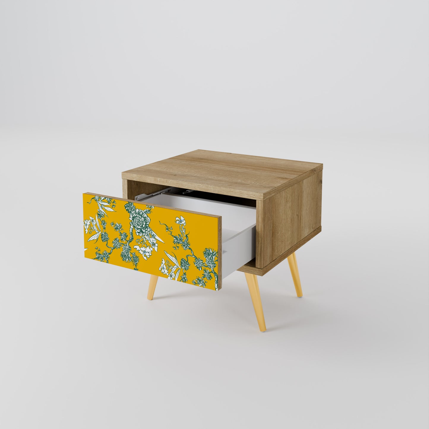 YELLOW CHINOISERIE Nightstand in Oak Effect
