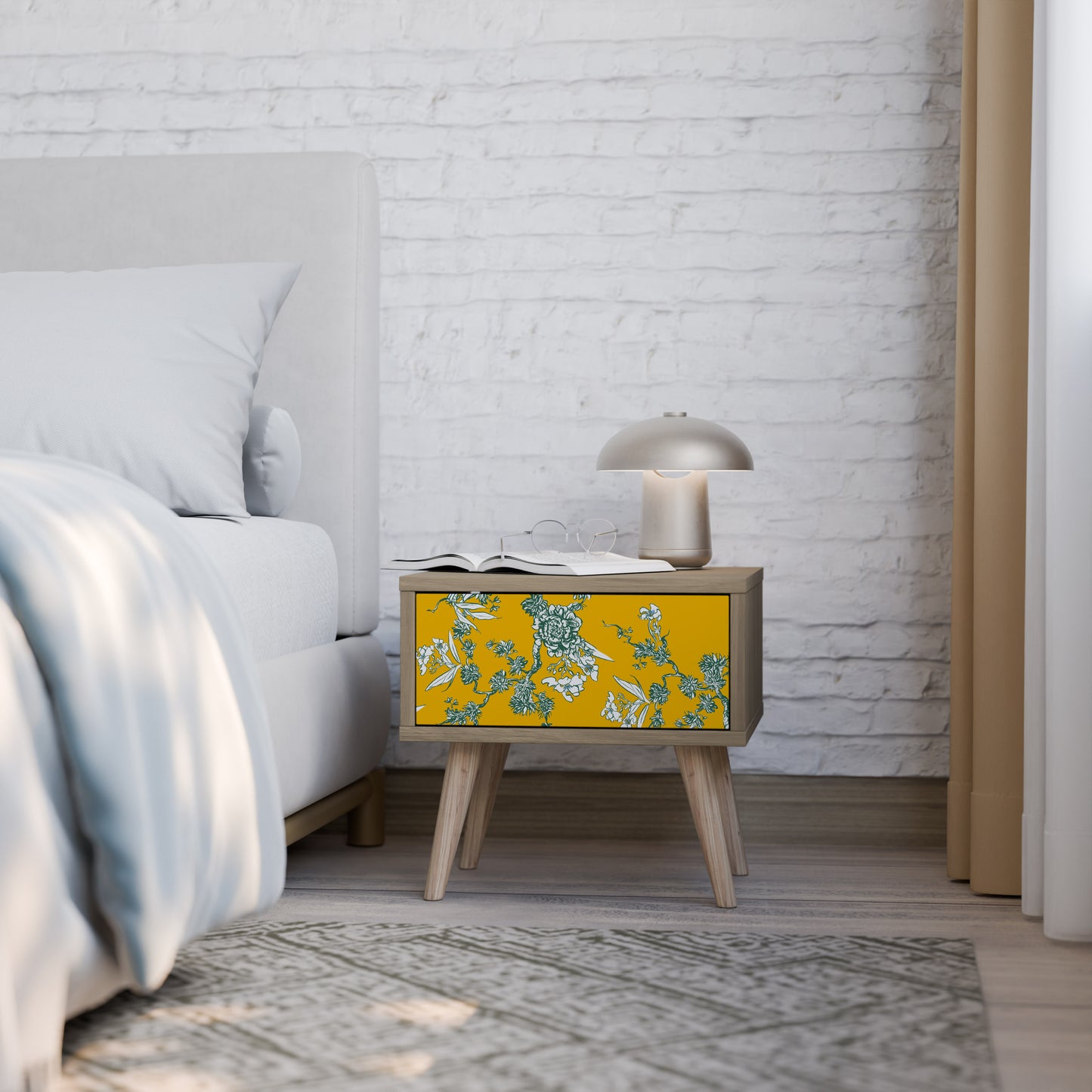 YELLOW CHINOISERIE Nightstand in Oak Effect
