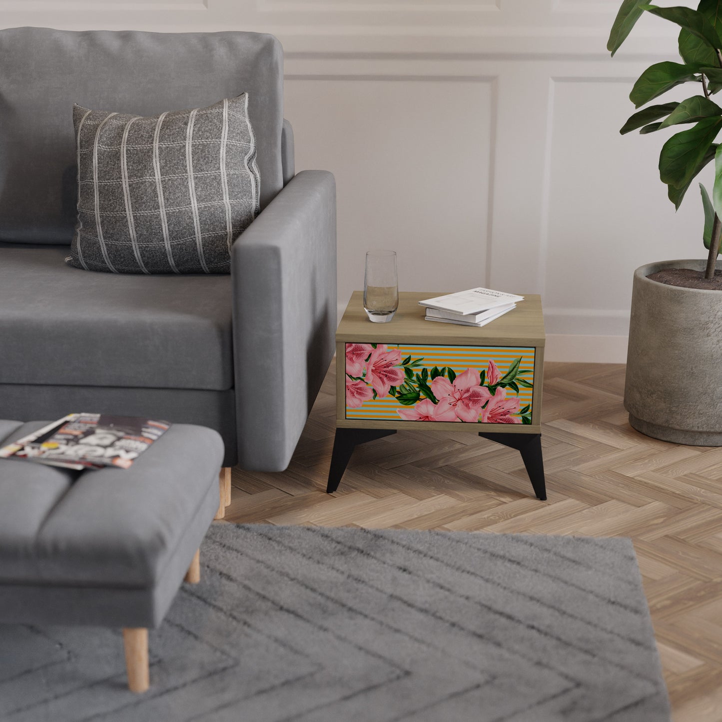 FRAGILE BEAUTY Nightstand in Oak Effect