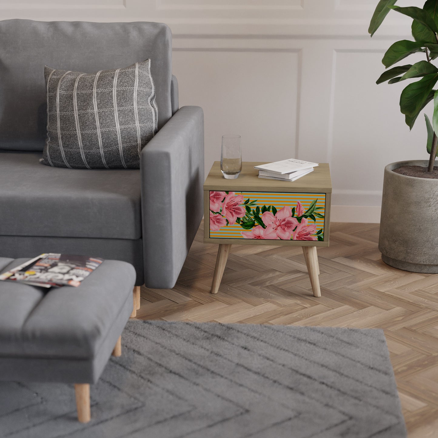 FRAGILE BEAUTY Nightstand in Oak Effect