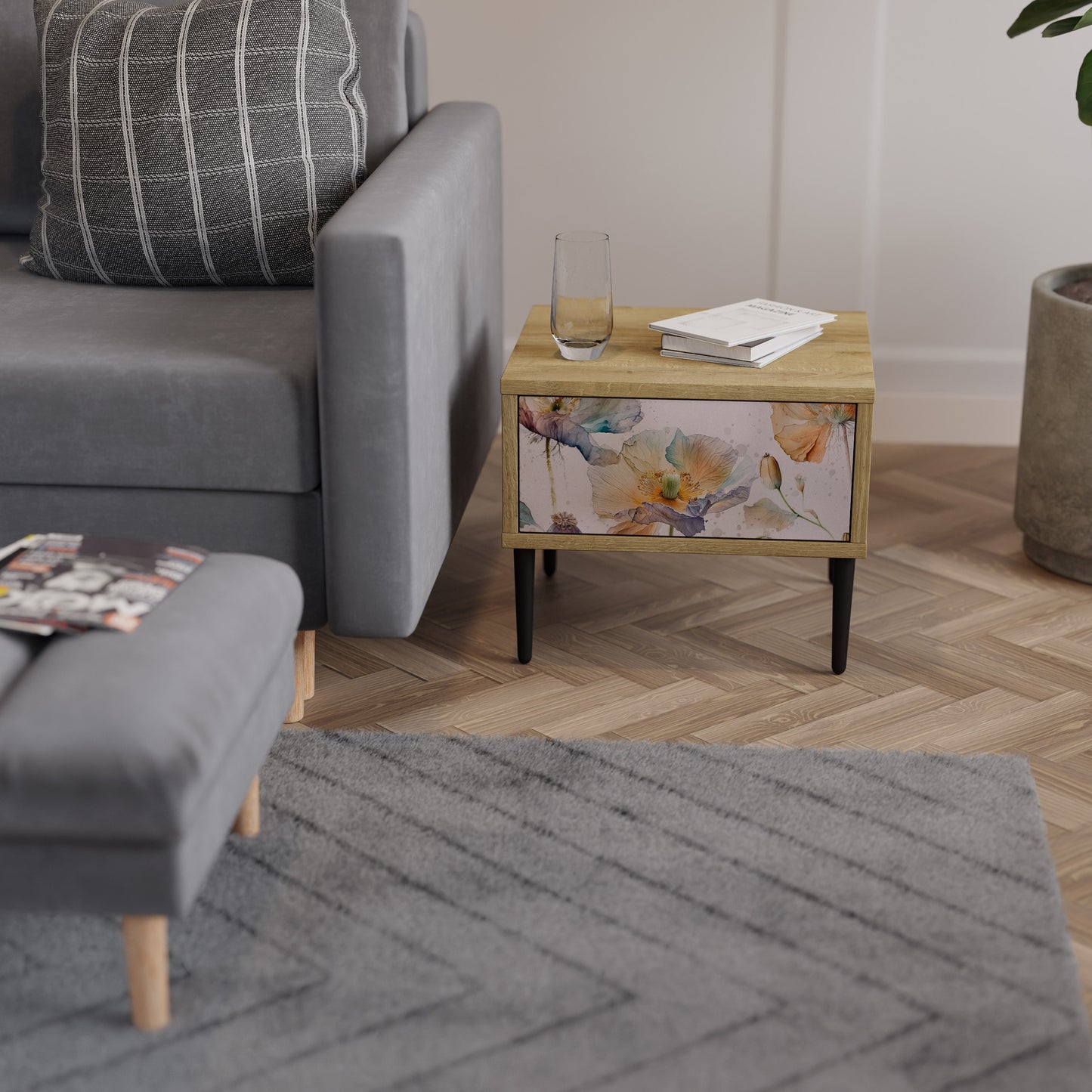 SOFTEN POPPY Nightstand in Oak Effect